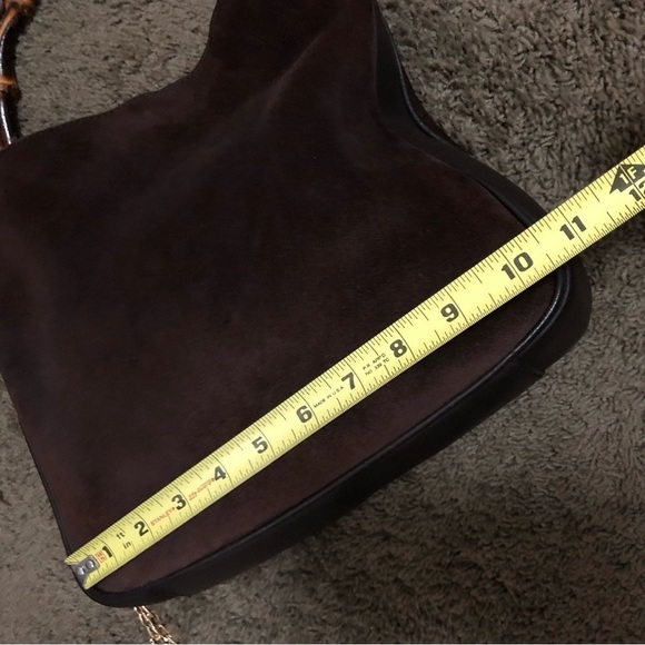 Authentic GUCCI Bamboo Hand Bag Suede 2way Dark Brown + COA - Picture 4 of 12